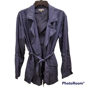 Market & Spruce Women's Distressed Navy Open Front Belted Tie Trench Coat Size M